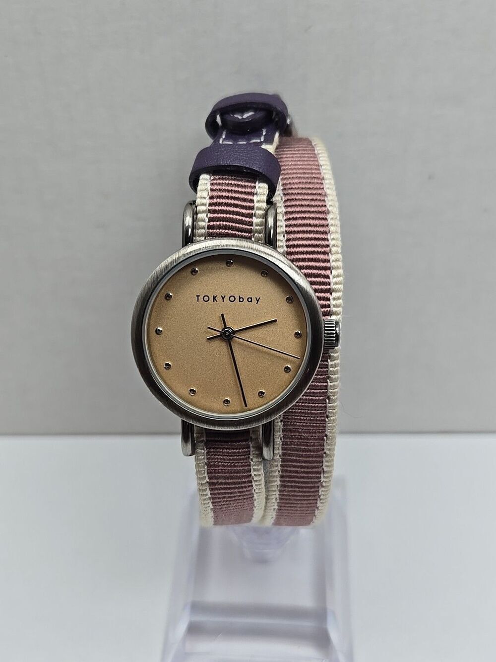 TOKYObay Womens Purple Striped Wrap Strap Silver Tone Quartz Watch New Battery